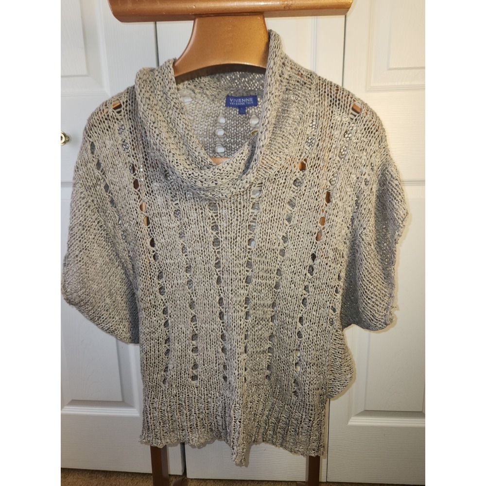 Vivienne Tam Open Crochet Cowl Neck Sweater Short Sleeve Size Large - Picture 1 of 7